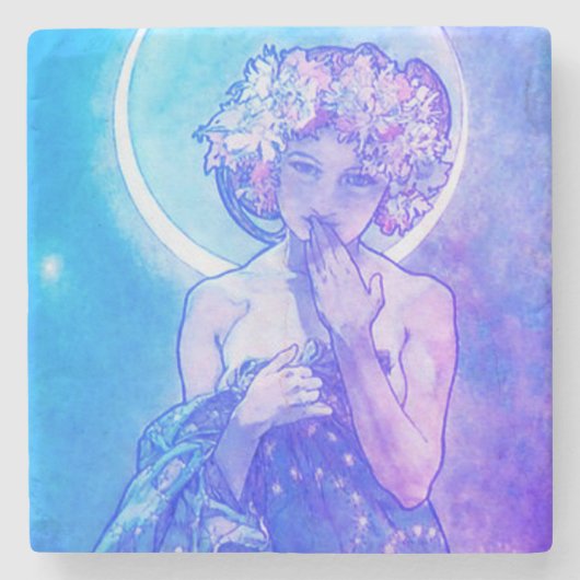 「月」ミュシャ、バイオレットストーン・コースター ストーンコースター (正面)