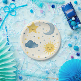 月+太陽+星+雲のベビーシャワー ペーパープレート