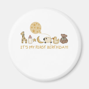 月、星および動物の最初誕生日 マグネット