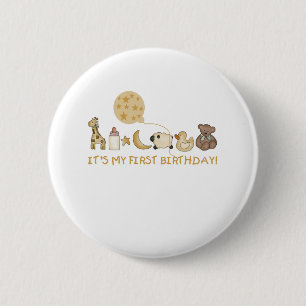 月、星および動物の最初誕生日 缶バッジ