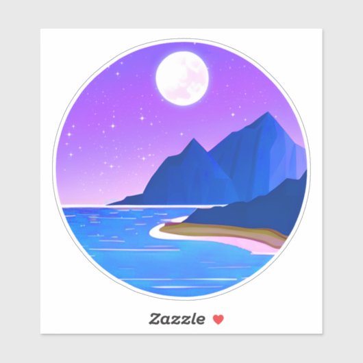 月、星の海と山の紫と青 シール (シート)