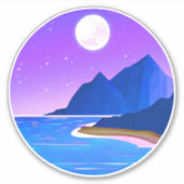 月、星の海と山の紫と青 シール (正面)