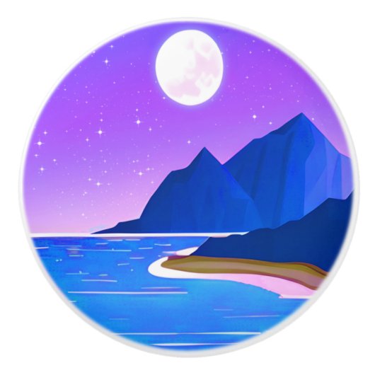 月、星の海と山の紫と青 セラミックノブ (正面)