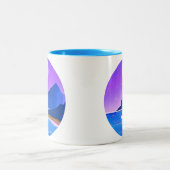 月、星の海と山の紫と青 ツートーンマグカップ (中央)