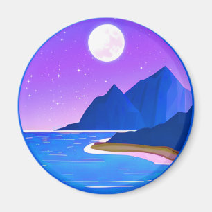 月、星の海と山の紫と青 マグネット