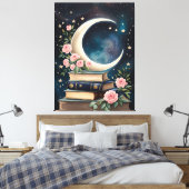 月、星、バラ、書籍 キャンバスプリント (インサイチュ (寝室))