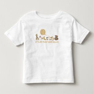 月、星、動物の最初の誕生日 トドラーTシャツ