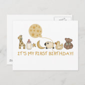 月、星、動物の最初の誕生日 ポストカード (正面/裏面)