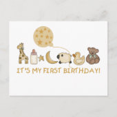 月、星、動物の最初の誕生日 ポストカード (正面)