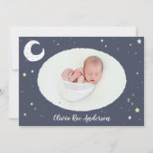 月、星、雲のかわいい写真誕生 案内状 (正面)