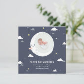 月、星、雲のかわいい写真誕生 案内状 (スタンド正面)