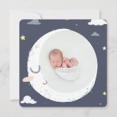 月、星、雲のかわいい写真誕生 案内状 (正面)