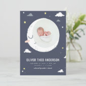 月、星、雲のかわいい写真誕生 案内状 (スタンド正面)