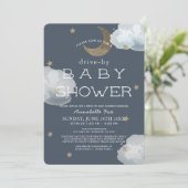月、星、雲のネイビー車で赤ちゃんシャワー 招待状 (スタンド正面)