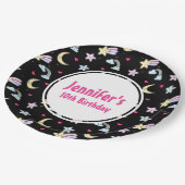 月、星、雲のパターンをブラック誕生日 ペーパープレート (アングル)