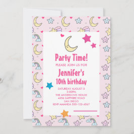 月、星、雲のパターン誕生日パーティー 招待状