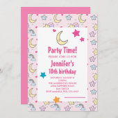 月、星、雲のパターン誕生日パーティー 招待状 (正面/裏面)