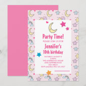 月・星・雲の模様の誕生日パーティー 招待状 (正面/裏面)