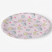月・星・雲の模様（ピンク） ペーパープレート (アングル)