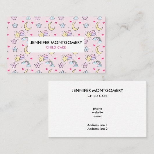 月・星・雲の模様（ピンク） 名刺 (正面/裏面)