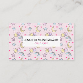 月・星・雲の模様（ピンク） 名刺