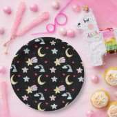 月、星、雲の模様（黒） ペーパープレート (パーティー)