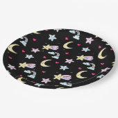 月、星、雲の模様（黒） ペーパープレート (アングル)