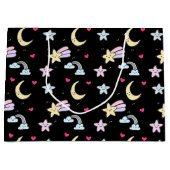 月、星、雲の模様（黒） ラージペーパーバッグ (正面)