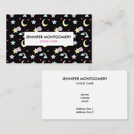月、星、雲の模様（黒） 名刺 (正面/裏面)