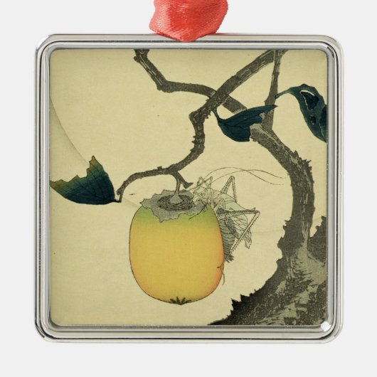 月、柿およびバッタ1807年 メタルオーナメント (正面)