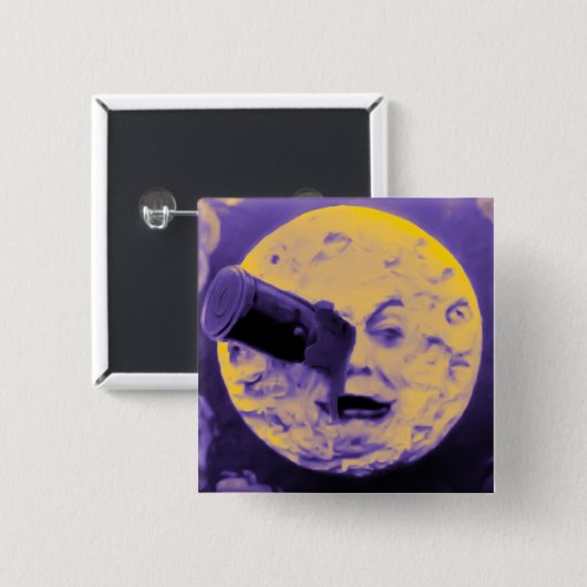 月(紫色の発泡性のけば)への旅行 缶バッジ (正面&裏面)