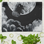 月(B&W)への旅行 キッチンタオル (折り畳み)