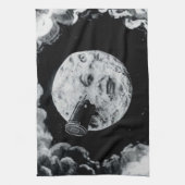 月(B&W)への旅行 キッチンタオル (縦)