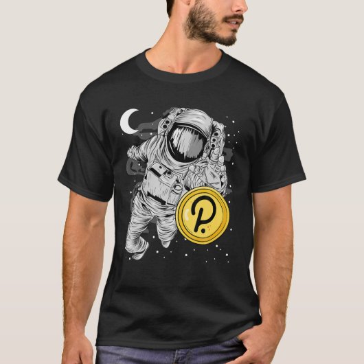 月Cに水玉模様ドットコインを届ける宇宙飛行士 Tシャツ (正面)