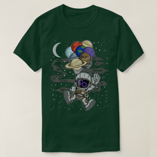 月Crに多角形マチックコインを振る宇宙飛行士 Tシャツ (デザイン正面)