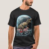 月Dに自転車に乗る宇宙の恐竜のトレックスおもしろい Tシャツ (正面)