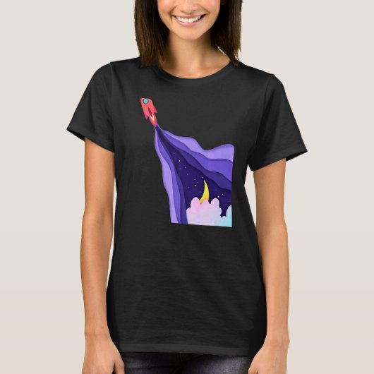 月Sからロケット船宇宙船が爆破 Tシャツ (正面)