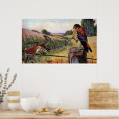 有刺鉄柵の上のアメリカのケストレル ポスター (キッチン)