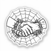 有刺鉄線で人と悪魔の握手レトロ シール (正面)