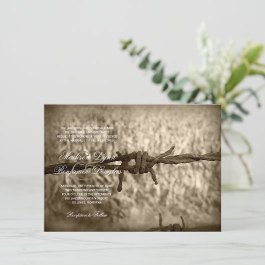有刺鉄線の国の西部の結婚式招待状 招待状 (スタンド正面)