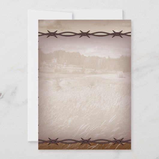 有刺鉄線の西部の結婚式のリハーサルの夕食 招待状 (裏面)