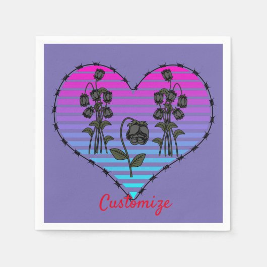 有刺鉄線ハートウィルテッド黒バラサンダー_コーブ スタンダードカクテルナプキン (正面)