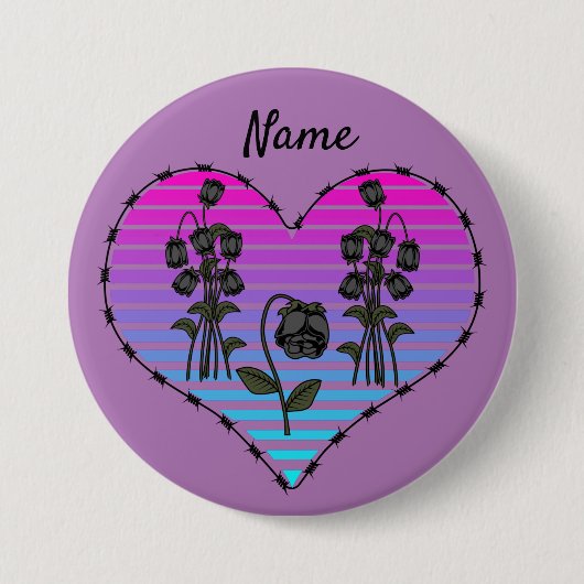 有刺鉄線ハートウィルテッド黒バラサンダー_コーブ 缶バッジ (正面)