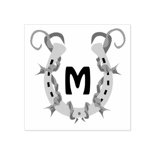 有刺鉄線包まれたモノグラムの馬蹄形 ラバースタンプ (インプリント)