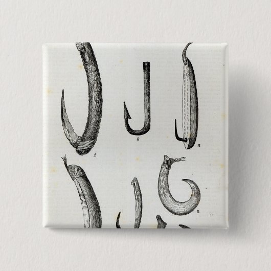 有史以前および未開の釣鉤 缶バッジ (正面)