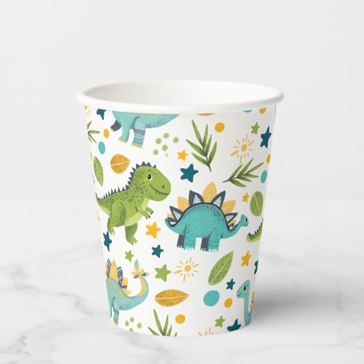 有史以前のかわいい動物のパターン恐竜 紙コップ (正面)
