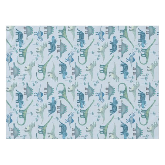 有史以前の可愛い青い恐竜の模様 テーブルクロス (正面(横))