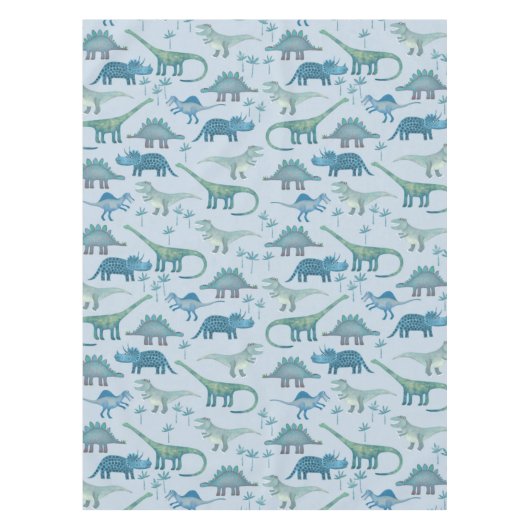 有史以前の可愛い青い恐竜の模様 テーブルクロス (正面)