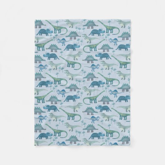 有史以前の可愛い青い恐竜の模様 フリースブランケット (正面)