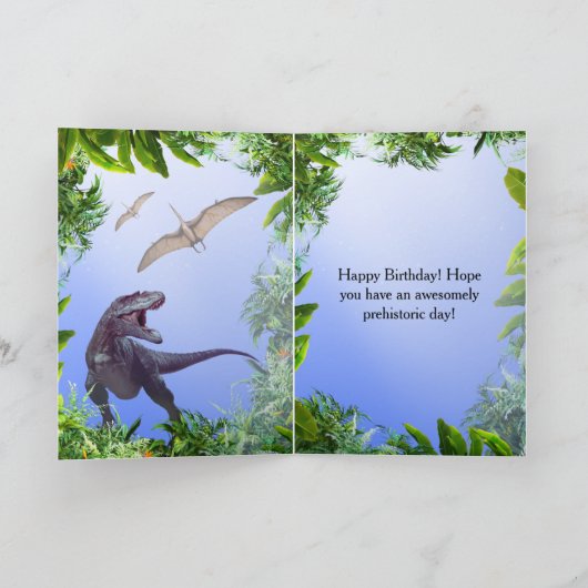 有史以前の時代の紫Tレックス誕生日 カード (内部)